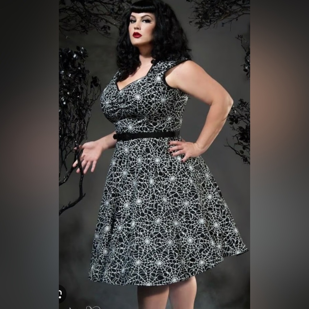 Pinup Couture Spider Web Print Heidi Dress-2X